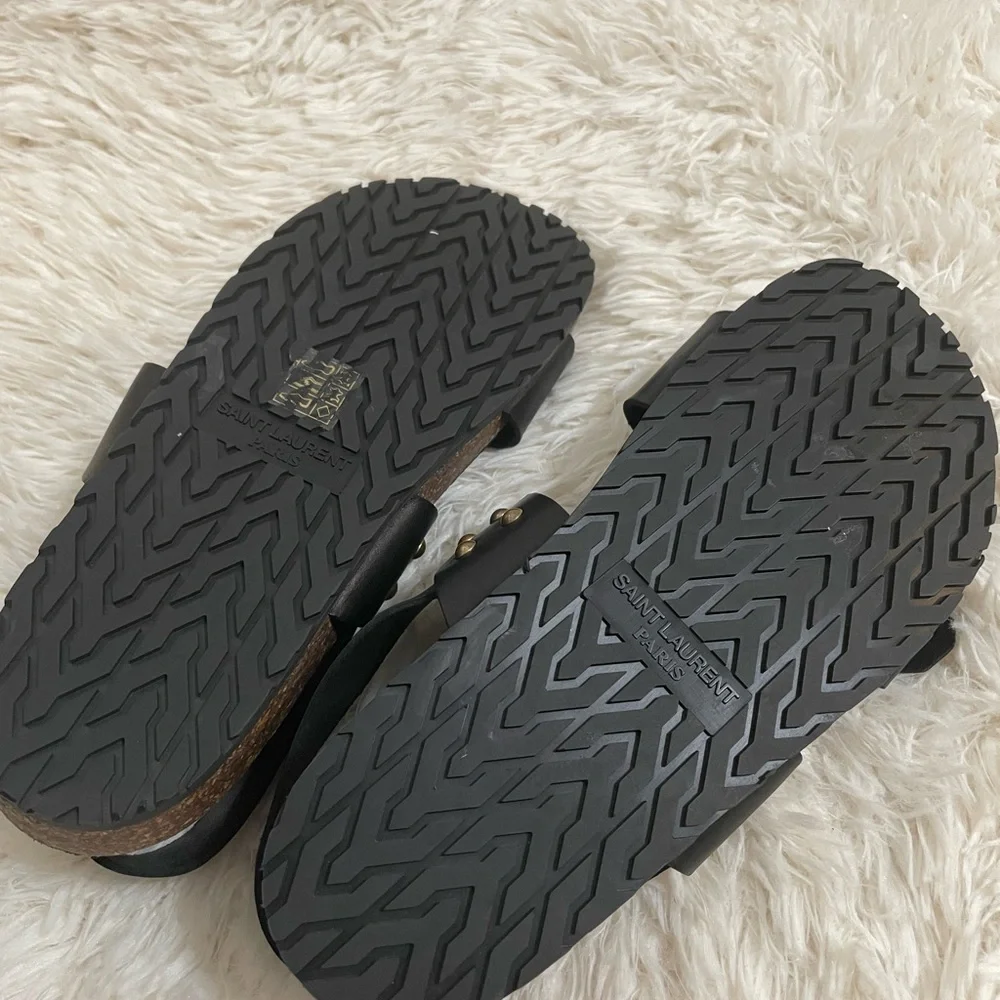 Saint Laurent Jam Calfskin Double-Buckle Slingback Sandals